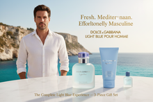 Load image into Gallery viewer, D&G Light Blue for Men 3pc Gift Set: 2.5oz EDT, 1.7oz Shower Gel, & 0.15 mini - Fresh. Mediterranean. Effortlessly Masculine.