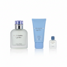 Load image into Gallery viewer, D&G Light Blue for Men 3pc Gift Set: 2.5oz EDT, 1.7oz Shower Gel, & 0.15 mini - Fresh. Mediterranean. Effortlessly Masculine.