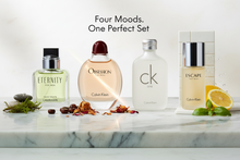 Load image into Gallery viewer, Calvin Klein Men’s Mini Coffret 4-Piece Gift Set  Includes: Obsession Men EDT 15ml • Escape Men EDT 15ml • Eternity Men EDT 15ml • CK One EDT 15ml Classic. Versatile. Iconic.
