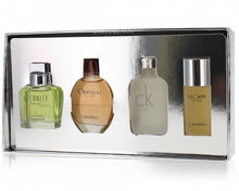 Load image into Gallery viewer, Calvin Klein Men’s Mini Coffret 4-Piece Gift Set  Includes: Obsession Men EDT 15ml • Escape Men EDT 15ml • Eternity Men EDT 15ml • CK One EDT 15ml Classic. Versatile. Iconic.

