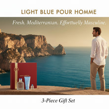 Load image into Gallery viewer, D&amp;G Light Blue for Men 3pc Gift Set: 2.5oz EDT, 1.7oz Shower Gel, &amp; 0.15 mini - Fresh. Mediterranean. Effortlessly Masculine.
