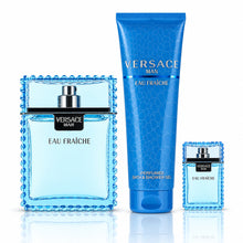 Load image into Gallery viewer, Set Versace Eau Fraiche 3pc: 3.4oz EDT, 5oz Shower Gel &amp; 5ml mini - Fresh. Refined. Effortlessly Masculine.
